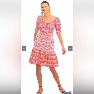 Gretchen Scott Designs Pink and Orange Tiered Midi Sundress